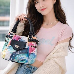 Desigual “Believe in Yourself” Colorful Graffiti Art Bag Positive Vibes Purse